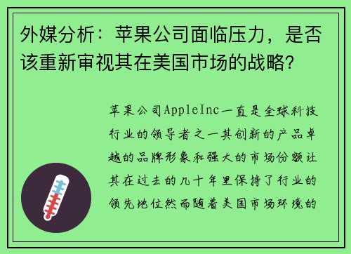 外媒分析：苹果公司面临压力，是否该重新审视其在美国市场的战略？