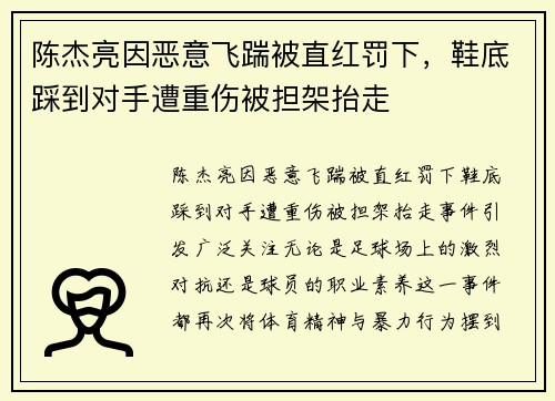 陈杰亮因恶意飞踹被直红罚下，鞋底踩到对手遭重伤被担架抬走
